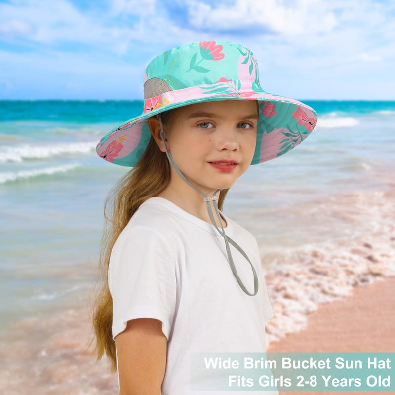 ICOSY Kids Sun Hat for Girls Mesh Bucket Hat Toddler UV Protection Beach Hat Kids Foldable Fishing Hat for Girls 2-8 Years Blue Green - Image 2